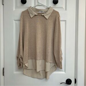 Suzy Beige Striped Collar Sweater